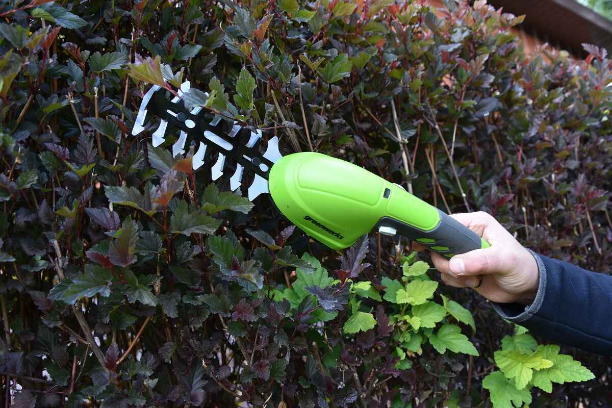 садовые ножницы-кусторез Greenworks подстригли пузыреплодник